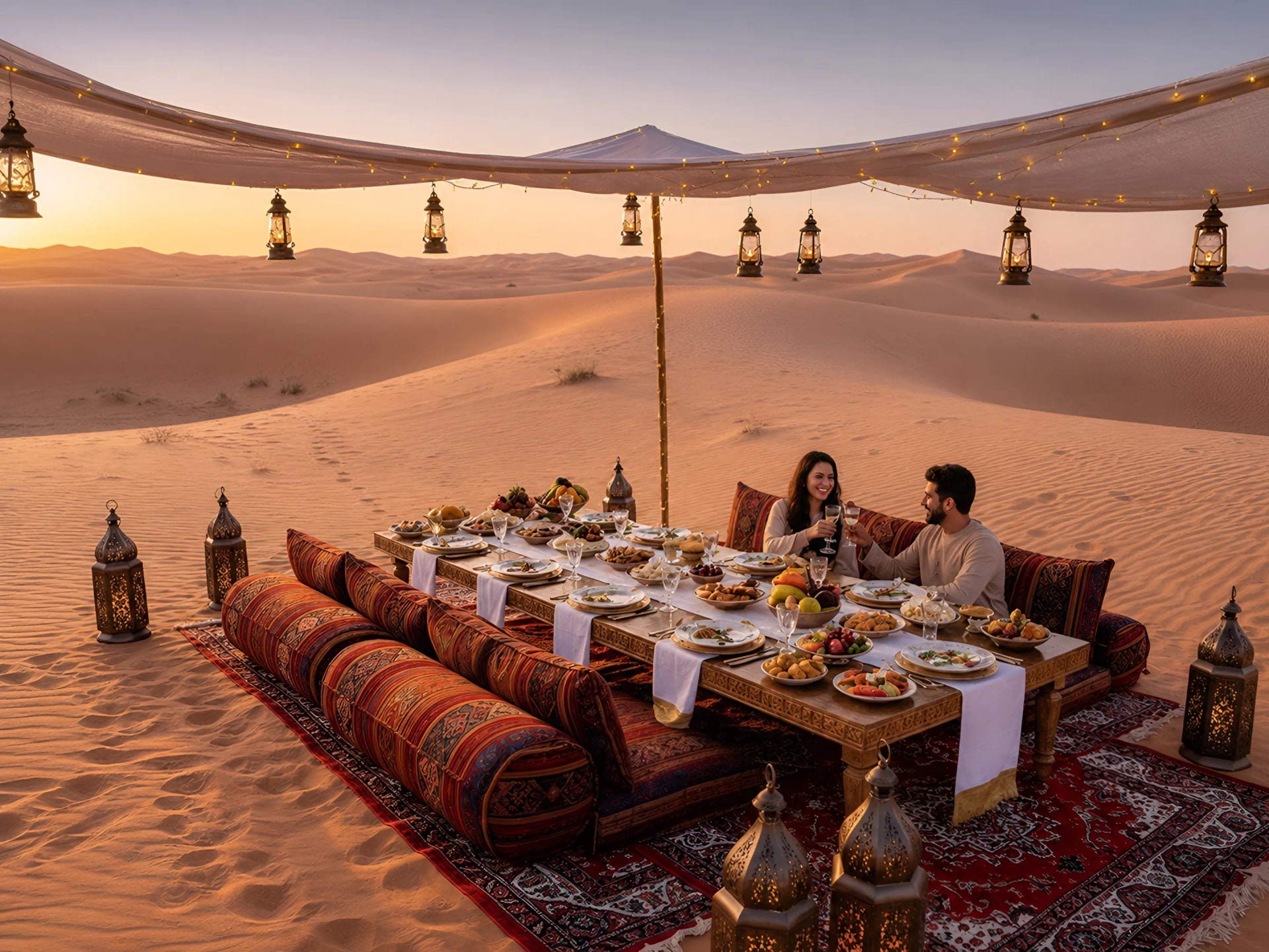 Elegant outdoor dining setup in the desert